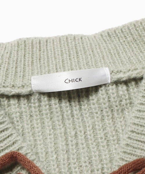 Chick(チック)の「配色ボーダーレースアップショート丈ニット(ニット/セーター・レディース・マルチ・FREE)」の3枚目の写真