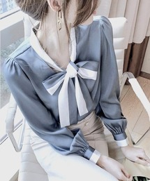 アメノチハレ　 ナローリボンバイカラーブラウス tops – Ame no chi Hare