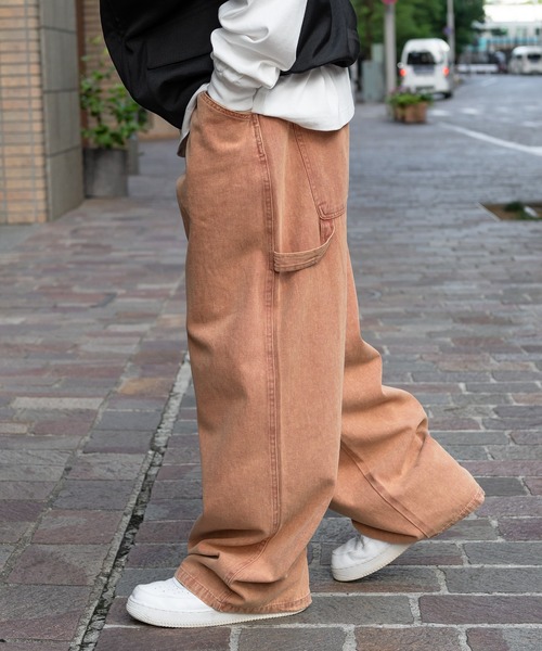 黒 ペイントスプラッター コットンワイドパンツ 刺繍入りウォッシュペインターワイドパンツ（その他パンツ