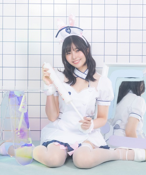 Tika(ティカ)の「コスプレ かわいい アニマル バニー ナース 半袖 パイピング ウエストリボン 体型カバー ワンピース 4点セット コンカフェ(コスチューム/パーティーグッズ・レディース・ホワイト・M)」の8枚目の写真