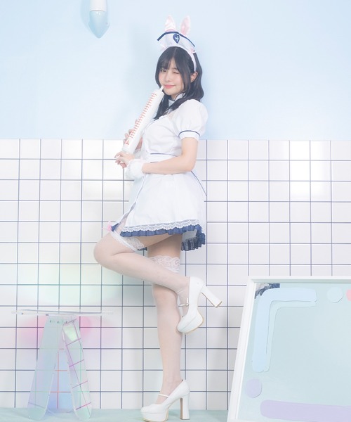 Tika(ティカ)の「コスプレ かわいい アニマル バニー ナース 半袖 パイピング ウエストリボン 体型カバー ワンピース 4点セット コンカフェ(コスチューム/パーティーグッズ・レディース・ホワイト・M)」の10枚目の写真