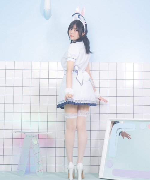 Tika(ティカ)の「コスプレ かわいい アニマル バニー ナース 半袖 パイピング ウエストリボン 体型カバー ワンピース 4点セット コンカフェ(コスチューム/パーティーグッズ・レディース・ホワイト・M)」の11枚目の写真