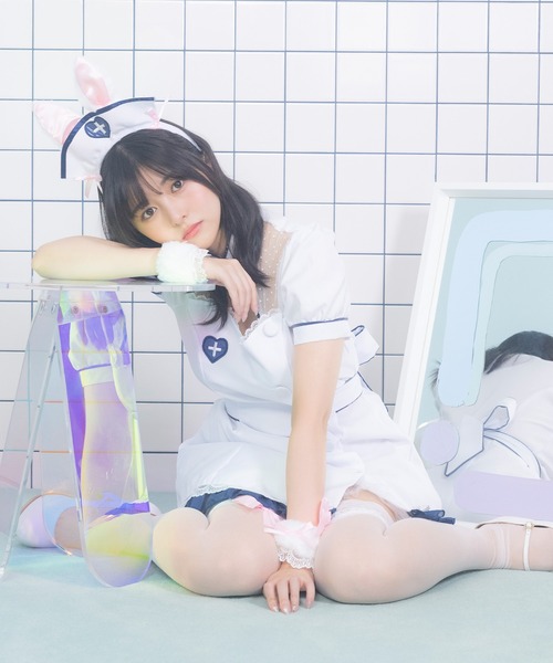 Tika(ティカ)の「コスプレ かわいい アニマル バニー ナース 半袖 パイピング ウエストリボン 体型カバー ワンピース 4点セット コンカフェ(コスチューム/パーティーグッズ・レディース・ホワイト・M)」の12枚目の写真