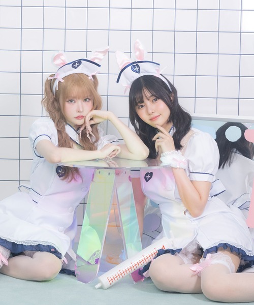 Tika(ティカ)の「コスプレ かわいい アニマル バニー ナース 半袖 パイピング ウエストリボン 体型カバー ワンピース 4点セット コンカフェ(コスチューム/パーティーグッズ・レディース・ホワイト・M)」の13枚目の写真