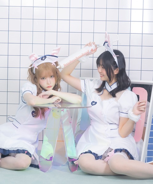 Tika(ティカ)の「コスプレ かわいい アニマル バニー ナース 半袖 パイピング ウエストリボン 体型カバー ワンピース 4点セット コンカフェ(コスチューム/パーティーグッズ・レディース・ホワイト・M)」の14枚目の写真