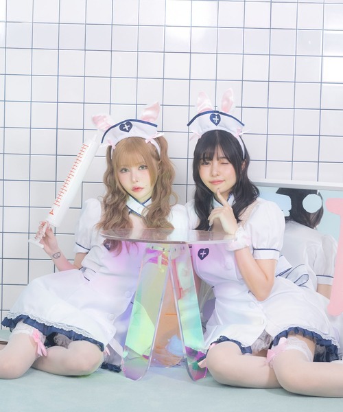Tika(ティカ)の「コスプレ かわいい アニマル バニー ナース 半袖 パイピング ウエストリボン 体型カバー ワンピース 4点セット コンカフェ(コスチューム/パーティーグッズ・レディース・ホワイト・M)」の15枚目の写真