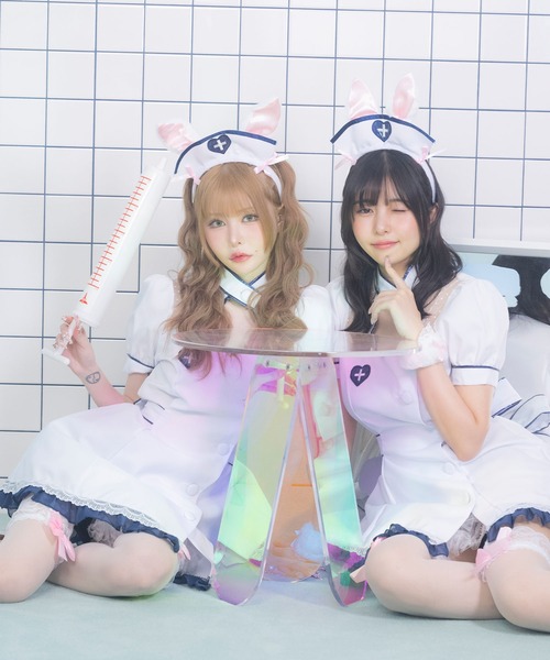 Tika(ティカ)の「コスプレ かわいい アニマル バニー ナース 半袖 パイピング ウエストリボン 体型カバー ワンピース 4点セット コンカフェ(コスチューム/パーティーグッズ・レディース・ホワイト・M)」の16枚目の写真