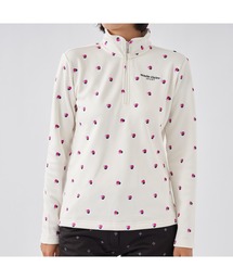 marie claire GOLF/マリクレール ゴルフ ゴルフウェア ブランド ロゴ ストレッチ 保温 UVカット 花柄 裏シャギー ハーフジップ ハイネック 長袖 シャツ