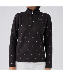 marie claire GOLF/マリクレール ゴルフ ゴルフウェア ブランド ロゴ ストレッチ 保温 UVカット 花柄 裏シャギー ハーフジップ ハイネック 長袖 シャツ