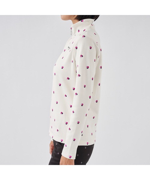 【セール】marie claire GOLF/マリクレール ゴルフ ゴルフウェア ブランド ロゴ ストレッチ 保温 UVカット 花柄 裏シャギー ハーフジップ ハイネック 長袖 シャツ（Tシャツ/カットソー）｜marie claire（マリ・クレール）