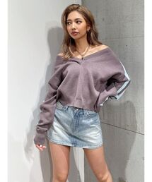 GYDA | Vネック2ラインショートニットトップス(ニット/セーター)