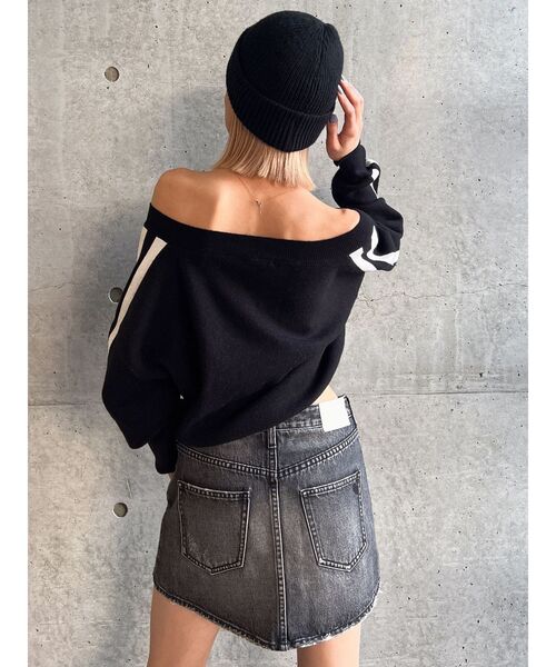 GYDA（ジェイダ）の「Vネック2ラインショートニットトップス（ニット/セーター・レディース・ブラック/オフホワイト/チャコールグレー・FREE）」の17枚目の写真