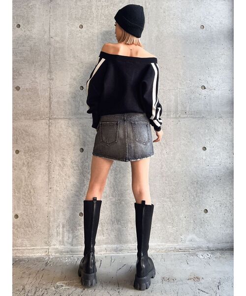 GYDA（ジェイダ）の「Vネック2ラインショートニットトップス（ニット/セーター・レディース・ブラック/オフホワイト/チャコールグレー・FREE）」の20枚目の写真