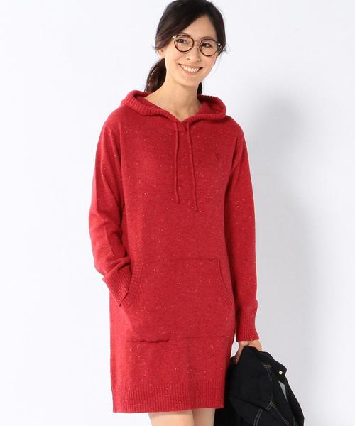 coen(コーエン)の「カラーネップフーデットニットワンピース(ワンピース・レディース・ライトグレー/ネイビー/レッド/ダークグレー/ターコイズブルー・LARGE/MEDIUM)」の1枚目の写真