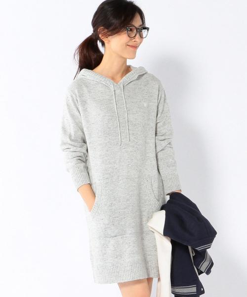 coen(コーエン)の「カラーネップフーデットニットワンピース(ワンピース・レディース・ライトグレー/ネイビー/レッド/ダークグレー/ターコイズブルー・LARGE/MEDIUM)」の2枚目の写真