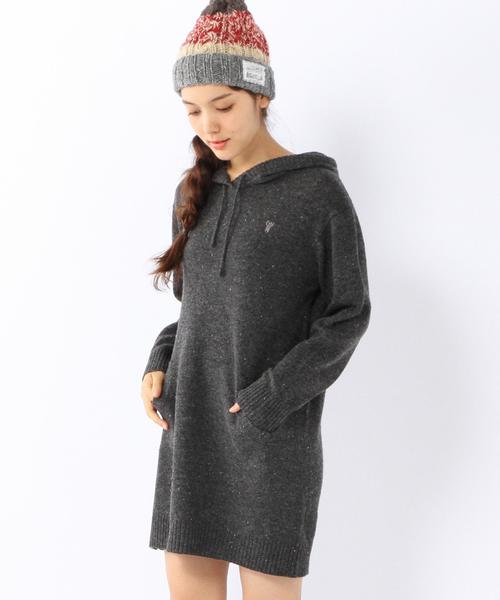 coen(コーエン)の「カラーネップフーデットニットワンピース(ワンピース・レディース・ライトグレー/ネイビー/レッド/ダークグレー/ターコイズブルー・LARGE/MEDIUM)」の3枚目の写真