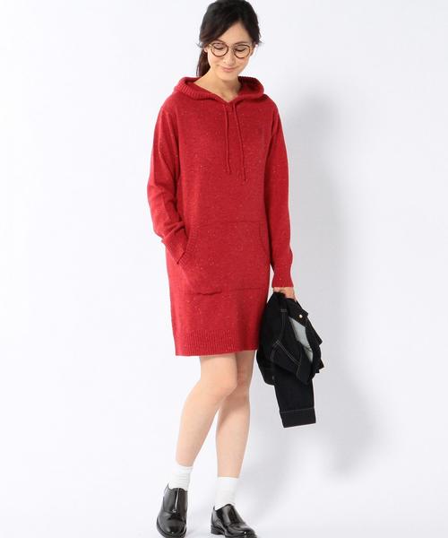 coen(コーエン)の「カラーネップフーデットニットワンピース(ワンピース・レディース・ライトグレー/ネイビー/レッド/ダークグレー/ターコイズブルー・LARGE/MEDIUM)」の21枚目の写真