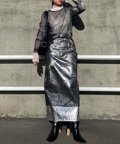 Ameri（アメリ）の「UND SKETCH FLOWER SKIN DRESS（ワンピース・レディース・ブラック/ベージュ・MEDIUM/SMALL）」の4枚目の写真