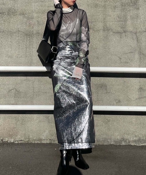 Ameri（アメリ）の「UND SKETCH FLOWER SKIN DRESS（ワンピース・レディース・ブラック/ベージュ・MEDIUM/SMALL）」の5枚目の写真