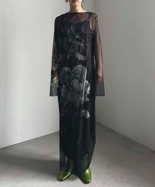Ameri（アメリ）の「UND SKETCH FLOWER SKIN DRESS（ワンピース・レディース・ブラック/ベージュ・MEDIUM/SMALL）」の12枚目の写真