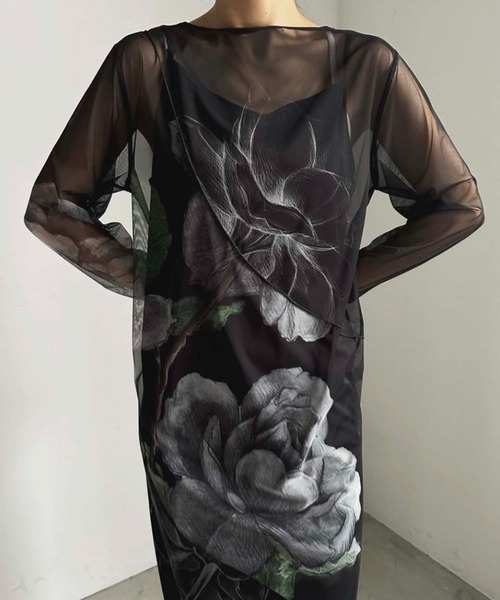 Ameri（アメリ）の「UND SKETCH FLOWER SKIN DRESS（ワンピース・レディース・ブラック/ベージュ・MEDIUM/SMALL）」の13枚目の写真