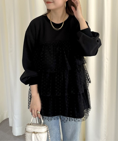 prose verse(プロズヴェール)の「ティアードチュールドッキングトップス(Tシャツ/カットソー・レディース・ブラック系1・フリ-)」の2枚目の写真