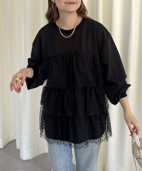 prose verse(プロズヴェール)の「ティアードチュールドッキングトップス(Tシャツ/カットソー・レディース・ブラック系1・フリ-)」の4枚目の写真