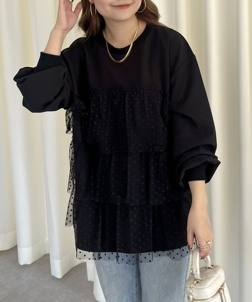 prose verse(プロズヴェール)の「ティアードチュールドッキングトップス(Tシャツ/カットソー・レディース・ブラック系1・フリ-)」の10枚目の写真
