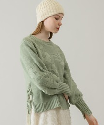 idem | flower poco poco jacquard knit/サイドリボン花柄ジャガードニット(ニット/セーター)