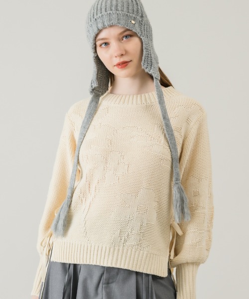 idem(イデム)の「flower poco poco jacquard knit/サイドリボン花柄ジャガードニット(ニット/セーター・レディース・ミント/アイボリー・FREE)」の20枚目の写真