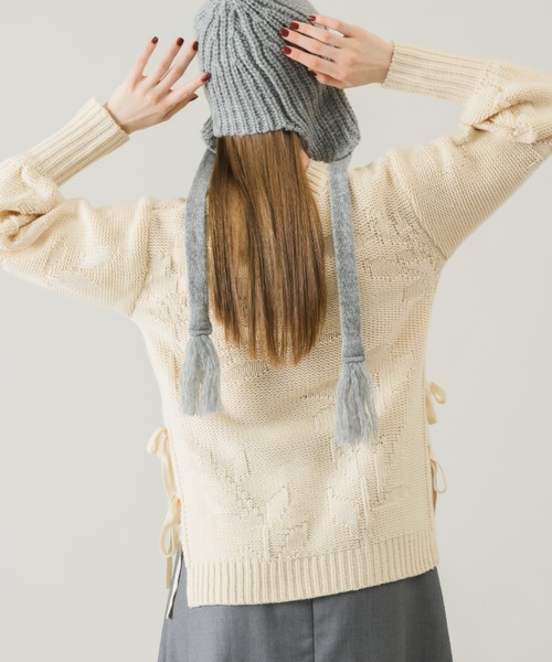 idem(イデム)の「flower poco poco jacquard knit/サイドリボン花柄ジャガードニット(ニット/セーター・レディース・ミント/アイボリー・FREE)」の21枚目の写真