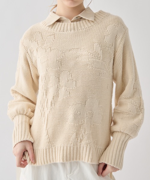 idem(イデム)の「flower poco poco jacquard knit/サイドリボン花柄ジャガードニット(ニット/セーター・レディース・ミント/アイボリー・FREE)」の9枚目の写真