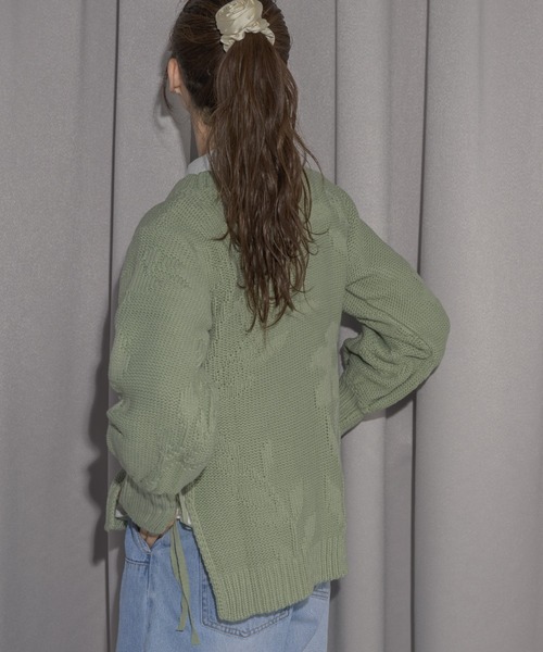 idem(イデム)の「flower poco poco jacquard knit/サイドリボン花柄ジャガードニット(ニット/セーター・レディース・ミント/アイボリー・FREE)」の13枚目の写真