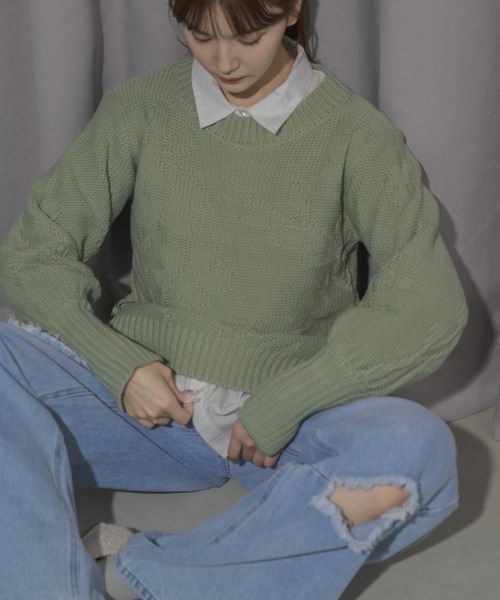 idem(イデム)の「flower poco poco jacquard knit/サイドリボン花柄ジャガードニット(ニット/セーター・レディース・ミント/アイボリー・FREE)」の16枚目の写真