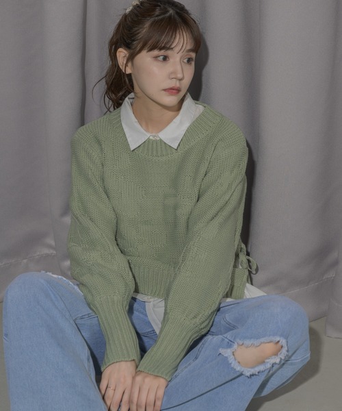 idem(イデム)の「flower poco poco jacquard knit/サイドリボン花柄ジャガードニット(ニット/セーター・レディース・ミント/アイボリー・FREE)」の10枚目の写真
