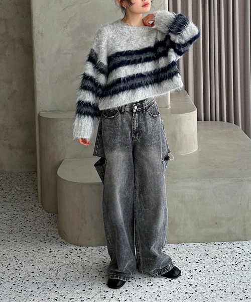 feepur（フェピュール）の「【ハンドウォッシャブル】シャギーボーダーショートニット（ニット/セーター・レディース・オフホワイト/グレー・MEDIUM）」の19枚目の写真