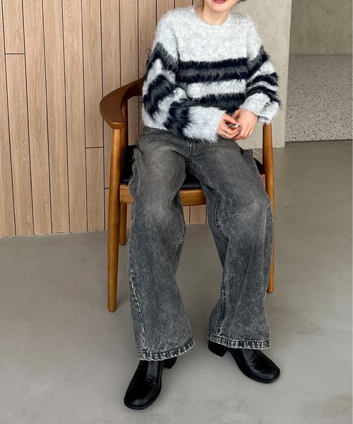 feepur（フェピュール）の「【ハンドウォッシャブル】シャギーボーダーショートニット（ニット/セーター・レディース・オフホワイト/グレー・MEDIUM）」の20枚目の写真