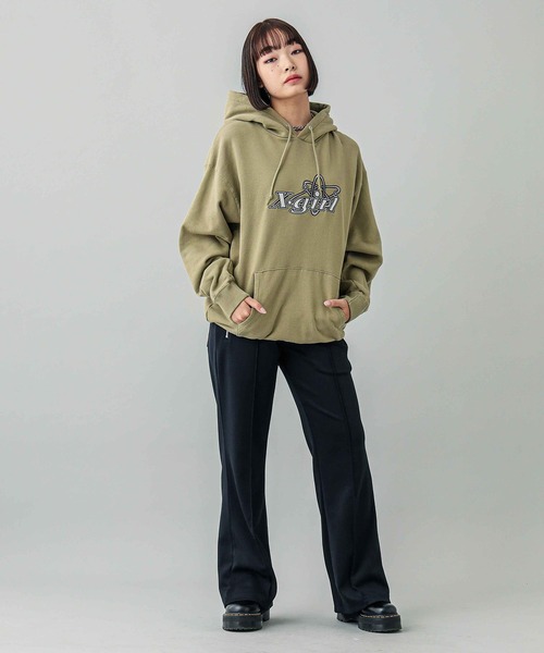 X-girl（エックスガール）の「CHEMICAL SYMBOL LOGO EMBROIDERY SWEAT HOODIE（パーカー・レディース・ブラック/アッシュ/オリーブ・XL/L/S/M）」の21枚目の写真