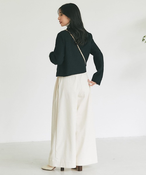 美品 la boutique bonbon ファンシーツイードVネックジャケット 全骨格対応】ファンシーツイードクロップドVネックジャケット