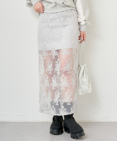 Chico（チコ）の「【2024SS】シアーフラワータイトロングスカート（スカート・レディース・ブラック/ホワイト/ライトグレー・FREE）」の12枚目の写真