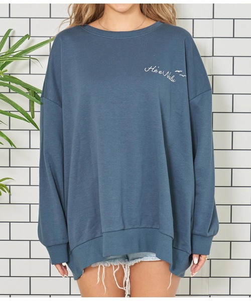 anap mimpi（アナップミンピ）の「レトロハワイプリント 裏毛 スウェット トレーナー（スウェット・レディース・オフホワイト/ネイビー/オレンジ・FREE）」の16枚目の写真