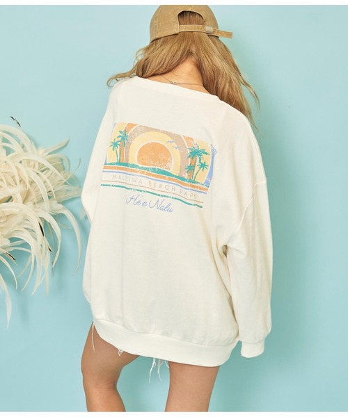 anap mimpi（アナップミンピ）の「レトロハワイプリント 裏毛 スウェット トレーナー（スウェット・レディース・オフホワイト/ネイビー/オレンジ・FREE）」の11枚目の写真