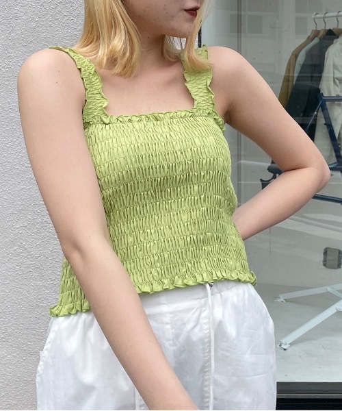 one way（ワンウェイ）の「シャーリングキャミ（タンクトップ・レディース・ピンク/ホワイト/ブラック/グリーン/ブルー/レッド・FREE）」の4枚目の写真