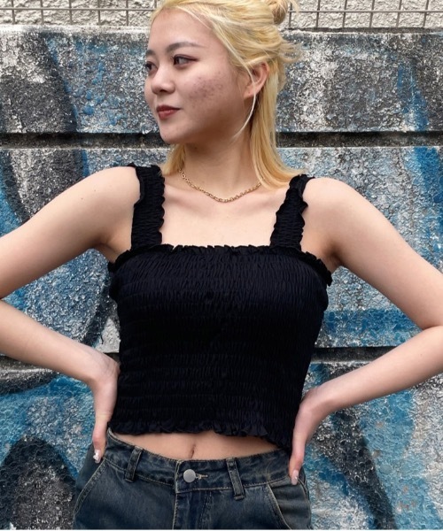 one way（ワンウェイ）の「シャーリングキャミ（タンクトップ・レディース・ピンク/ホワイト/ブラック/グリーン/ブルー/レッド・FREE）」の18枚目の写真