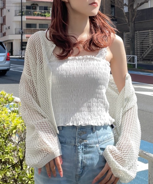 one way（ワンウェイ）の「シャーリングキャミ（タンクトップ・レディース・ピンク/ホワイト/ブラック/グリーン/ブルー/レッド・FREE）」の12枚目の写真