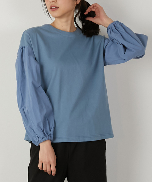 【セール】布帛コンビパフスリーブプルオーバー（Tシャツ/カットソー）｜Lourmarin（ルールマラン）