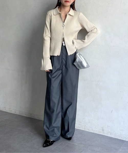 セール】ダブルジップ襟付きリブニット（ニット/セーター）｜Thevon