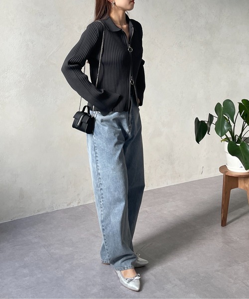 セール】ダブルジップ襟付きリブニット（ニット/セーター）｜Thevon