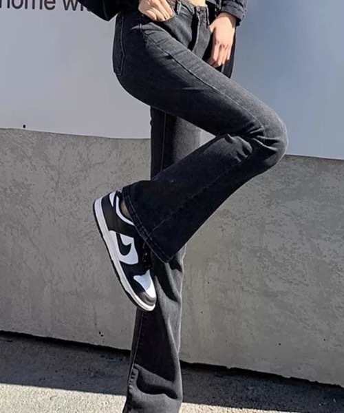 リメイク再構築ブーツカットフレアデニムトラックパンツジップパンツグレージッパー ニッセン フレアパンツ ブーツカットパンツ トールサイズ