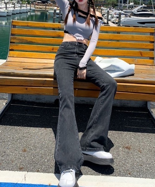 セール】スタイルアップ ストレッチ ブーツカット フレア ハイウエスト